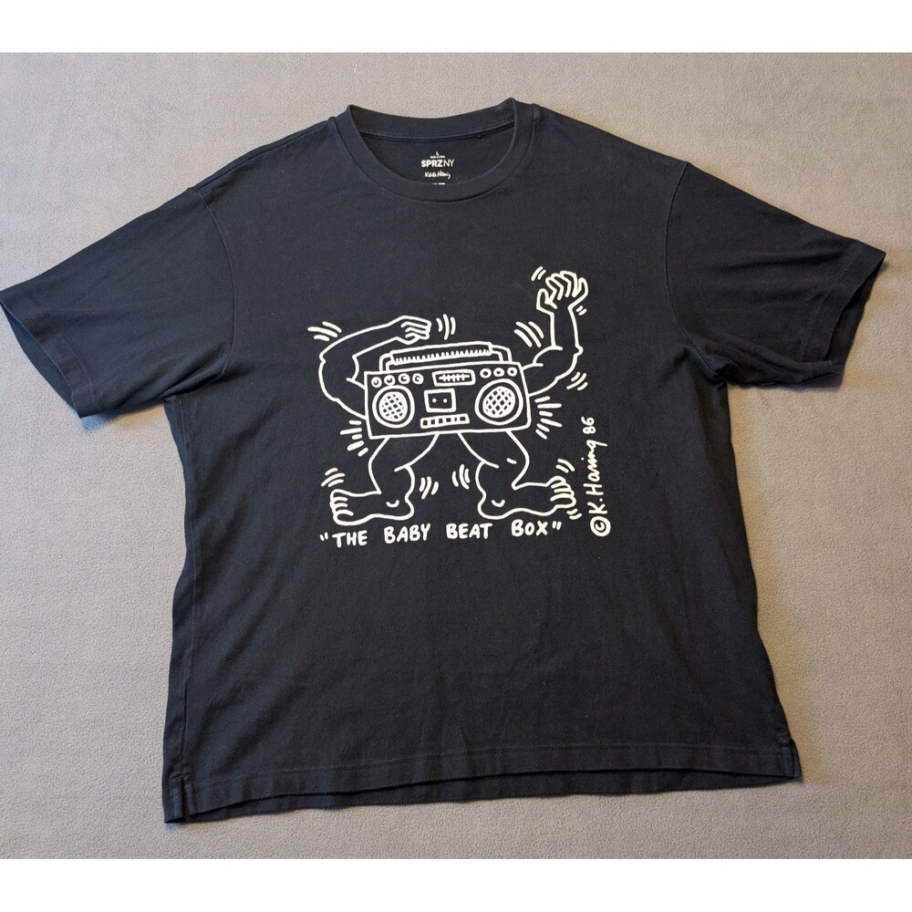 Uniqlo SPRZ NY Keith Haring Baby Beat Box T Shirt Men's Large Black Graphic L